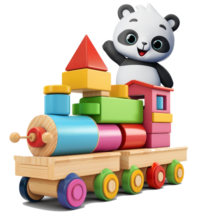 Panda with toy train.